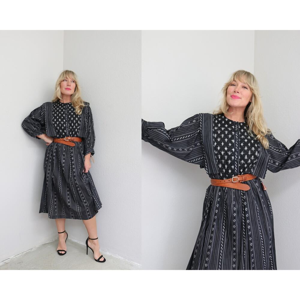 1970's Vintage Deadstock Ikat Striped Eber of San Francisco Dress Women's MD LG